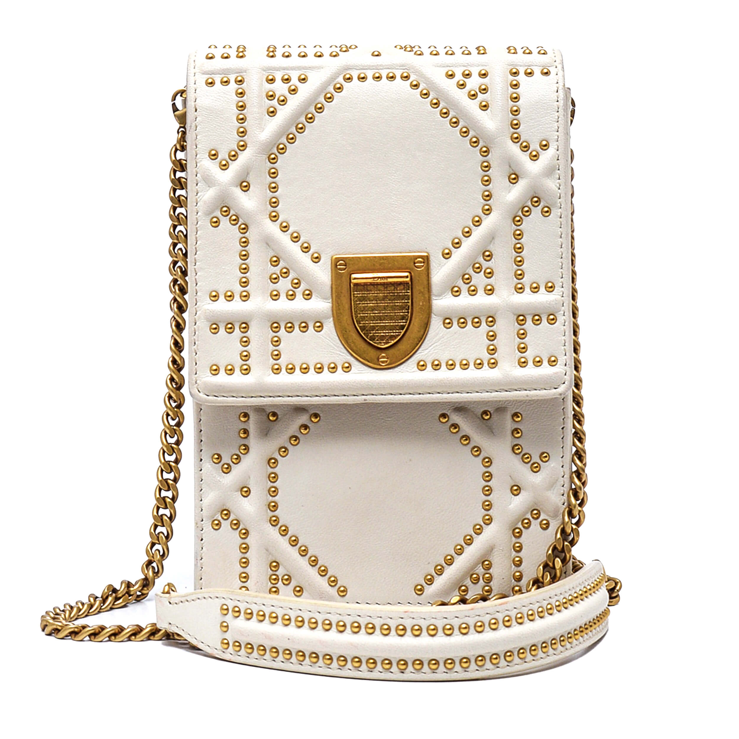 Christian Dior -White Studded Leather Diorama Crossbody Bag